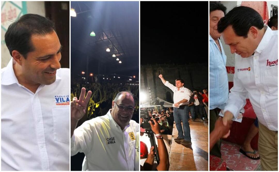 Mauricio Vila Dosal (PAN-MC), Jorge Zavala Castro (PRD), Mauricio Sahuí (PRI, PANAL y PVEM) y Joaquín Díaz Mena (Morena), candidatos a la gubernatura del estado. Foto: Cuauhtémoc Moreno Cabrera / EL UNIVERSAL