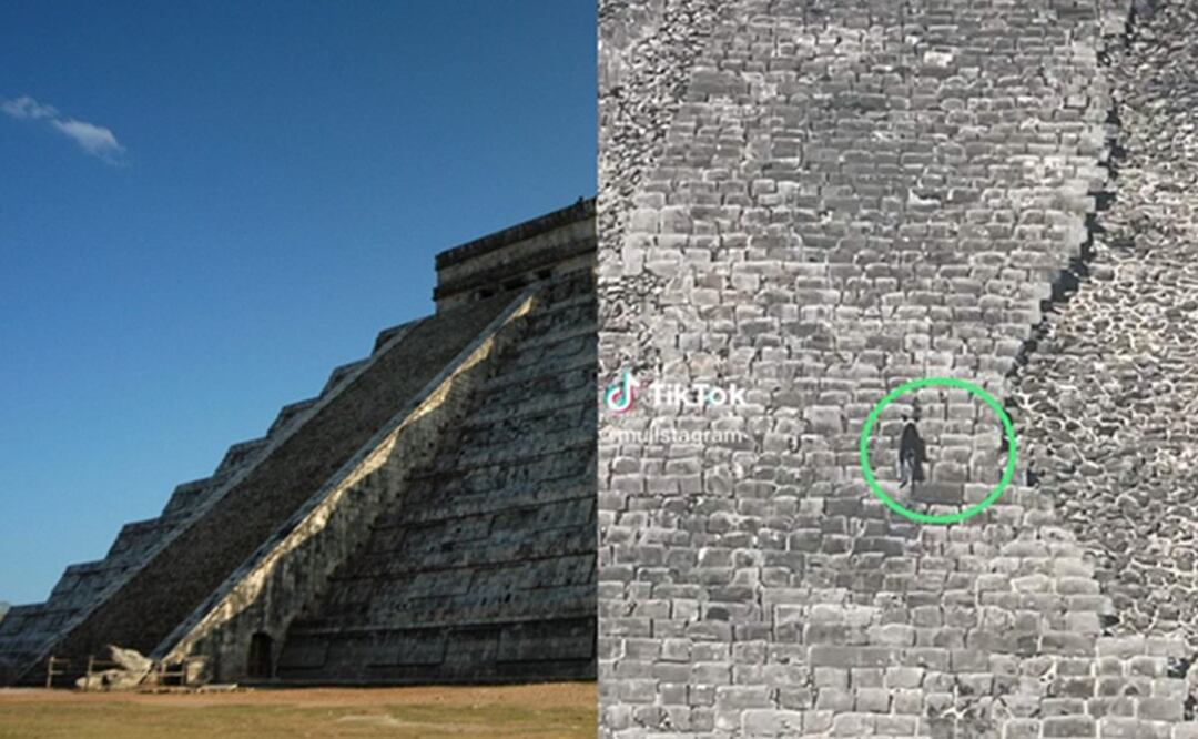 Foto: Pirámide de chichén Itzá de EFE y captura de imagen de TikTok. 