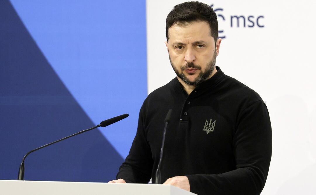 El Presidente de Ucrania, Volodímir Zelensky interviene durante la Conferencia de Seguridad de Munich 2025 este sábado 15 de febrero en Munich. Foto: EFE