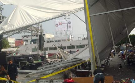 Ahora Neza, fuertes ráfagas de viento y lluvia provocan caída de domo en la Feria del Libro; hay 5 lesionados