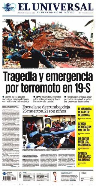 Los sismos contados en las portadas de EL UNIVERSAL 