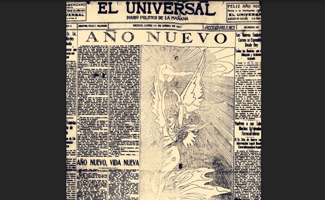 “Año Nuevo” publicaba en portada EL UNIVERSAL el día lunes 1 de enero de 1917, junto a una nota con la tradicional frase “año nuevo, vida nueva”. Crédito: Archivo El Universal