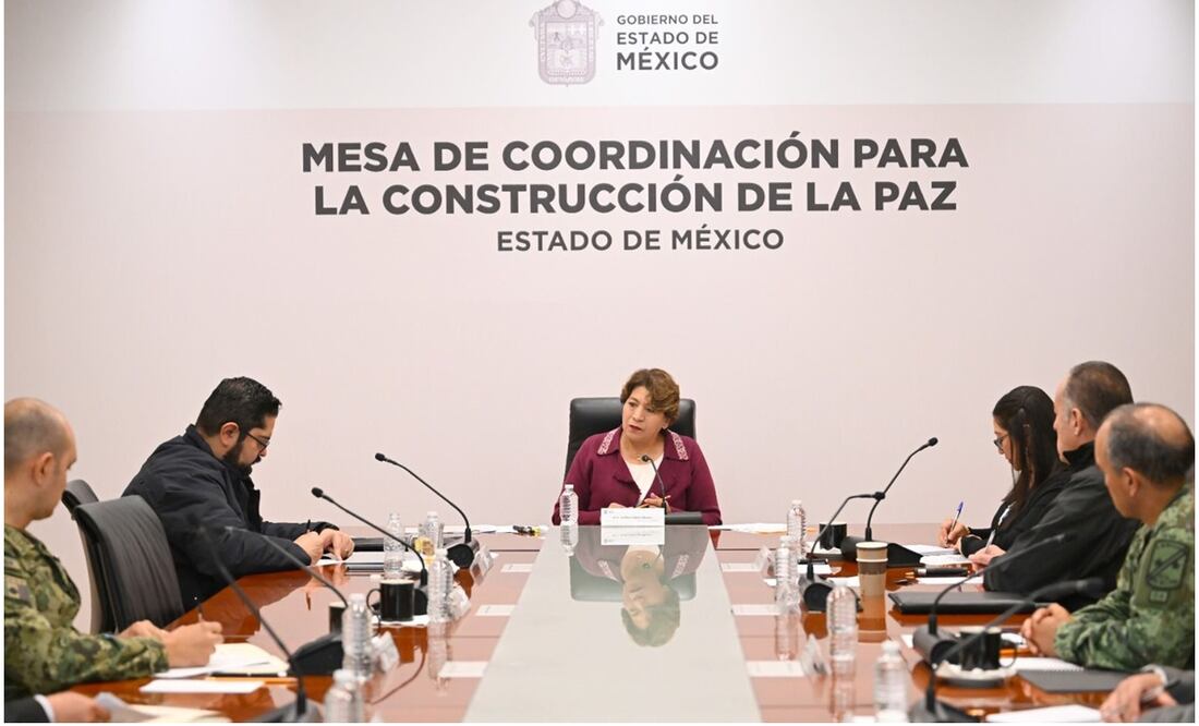 Delfina Gómez Álvarez, gobernadora del Estado de México durante la 61 Mesa de Coordinación para la Construcción de la Paz. Foto: EL UNIVERSAL