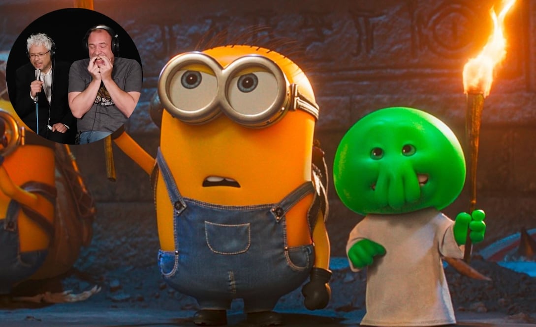 Pierre Coffin, inerpreta a los Minions y Trey Parker es la voz de Goomi, en una escena de "Minions & Monsters". Foto: Universal Pictures