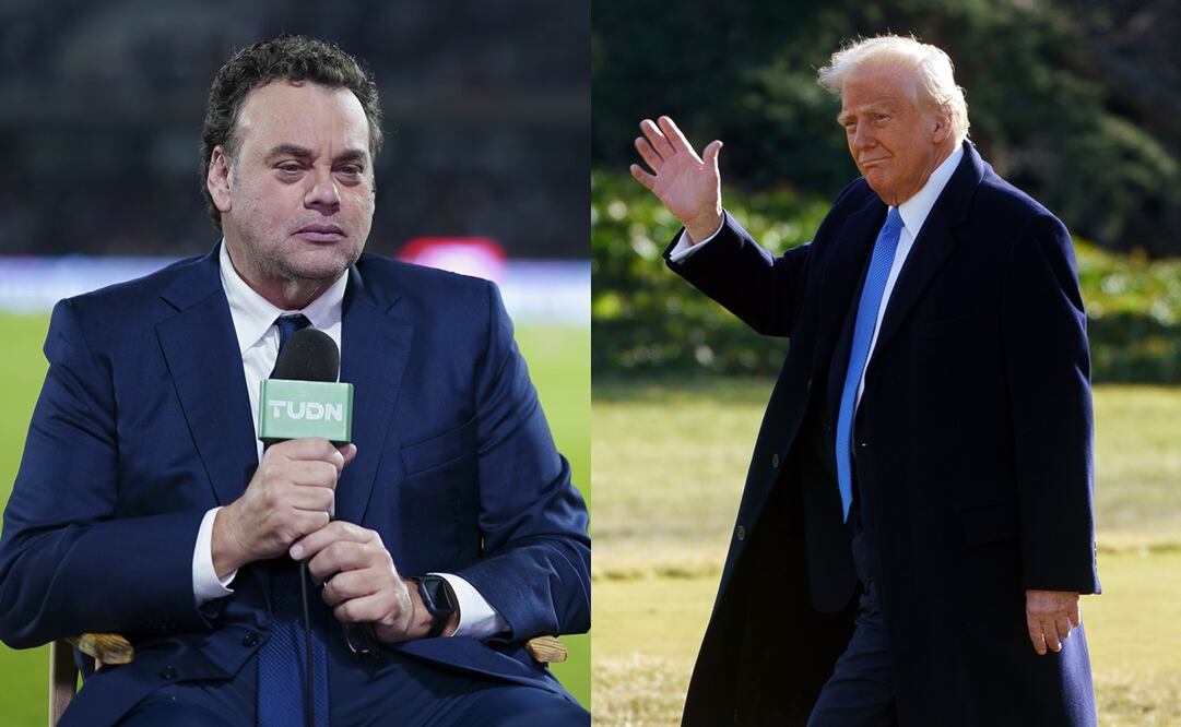 David Faitelson durante una transmisión con TUDN y Donald Trump en la Casa Blanca - Fotos: Imago7/EFE