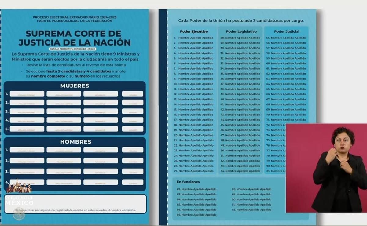 Boleta para elegir a ministros, jueces y magistrados. Foto: Captura de pantalla