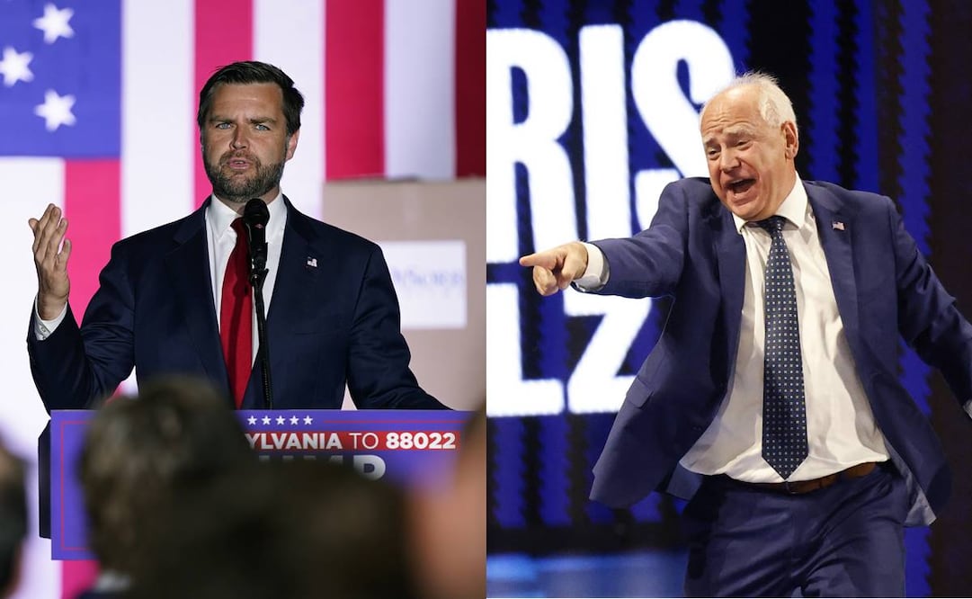 Candidatos a la vicepresidencia de EU, JD Vance, del Partido Republicano, y Tim Walz del Partido Demócrata. Foto: AP /AFP