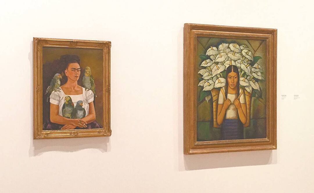 Imagen de la pintura Yo y mis pericos (izquierda) tomada en febrero pasado en una muestra en el Museo Whitney de Nueva York. Foto: SONIA SIERRA. EL UNIVERSAL 