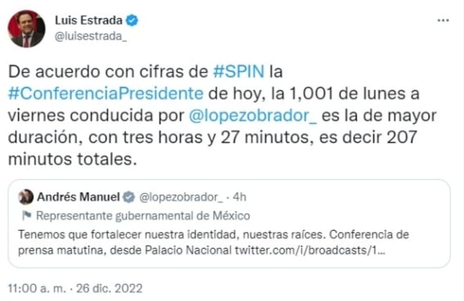 AMLO supera récord en su mañanera 1001: dura tres horas con 27 minutos 