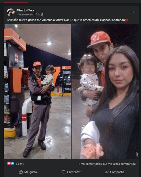 “Eres el hombre del año”: Familia de despachador de gasolina pasa Año Nuevo con él en el trabajo y se hace viral