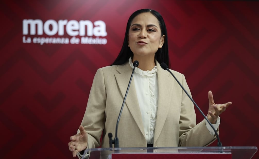La presidenta nacional de Morena, Ariadna Montiel Reyes, en conferencia de prensa del 21 de julio de 2026. Foto: Diego Simón Sánchez/ EL UNIVERSAL