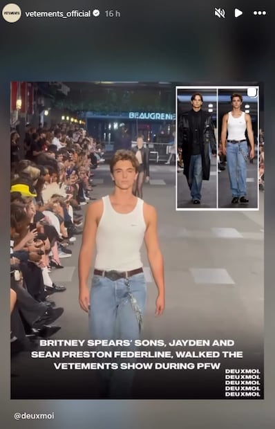 Sean Preston y Jayden Federline desfilaron por primera vez en la pasarela de la Semana de la Moda de París. La pareja desfiló durante la pasarela de Vetements Menswear Primavera/Verano 2027.