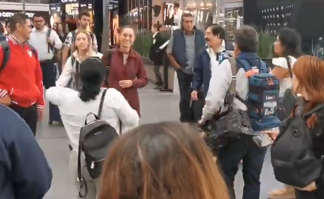 Claudia Sheinbaum en el AICM para su cuarta gira con López Obrador. Foto: Especial