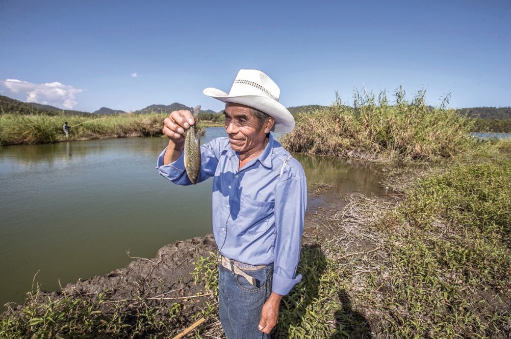 En lo que alguna vez fue una laguna rebosante de peces, hoy Gregorio tarda horas para sacar unos cuantos ejemplares (FOTOS: YADÍN XOLAPA. EL UNIVERSAL)