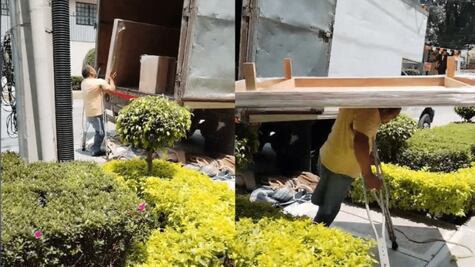 Hombre con muletas se viraliza por su trabajo en una empresa de mudanzas