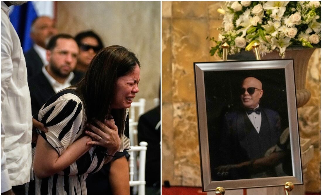 Zulinka, hija del cantante dominicano Rubby Perez , que falleció al derrumbarse el techo del centro nocturno Jet Set mientras daba un recital de merengue, llora en el velorio del artista, en el Teatro Nacional Eduardo Brito en Santo Domingo, República Dominicana. Foto: (AP Foto/Matias Delacroix)