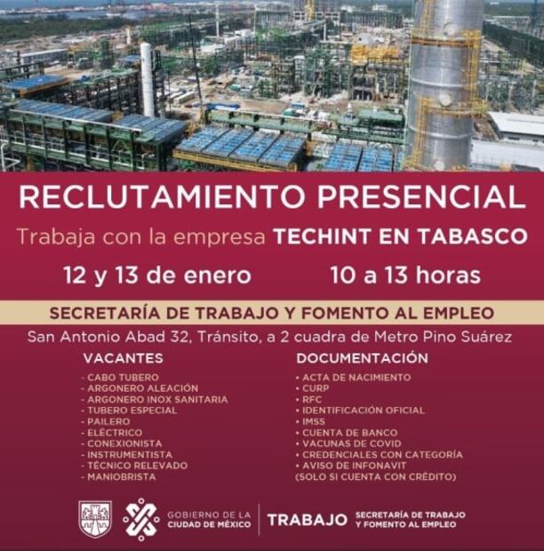 ¡Hay chamba! Prepara tu CV porque Dos Bocas busca trabajadores