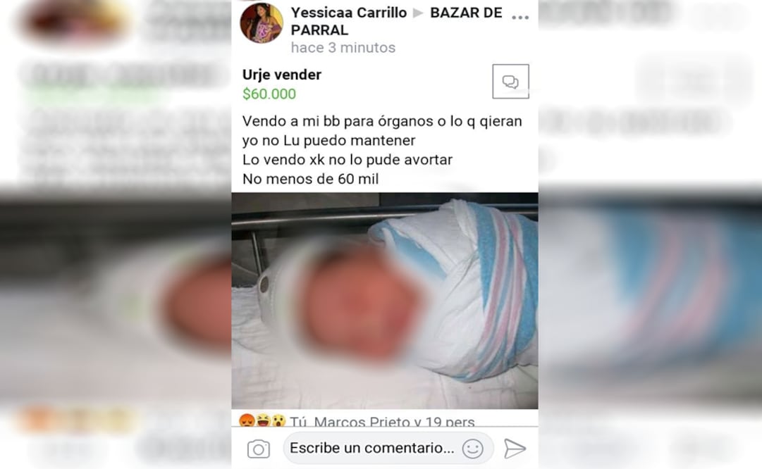 "Urge vender" señalaba el anuncio en el grupo Bazar de Parral, dónde la madre explicaba que no podía mantener al menor de edad. Foto: Especial