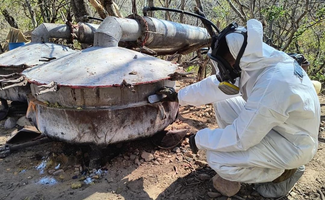 Neutralizan laboratorio clandestino en territorio de "Los Chapitos" en La Palma, una comunidad del municipio de Cosalá, Sinaloa (03/04/2026). Foto: Especial