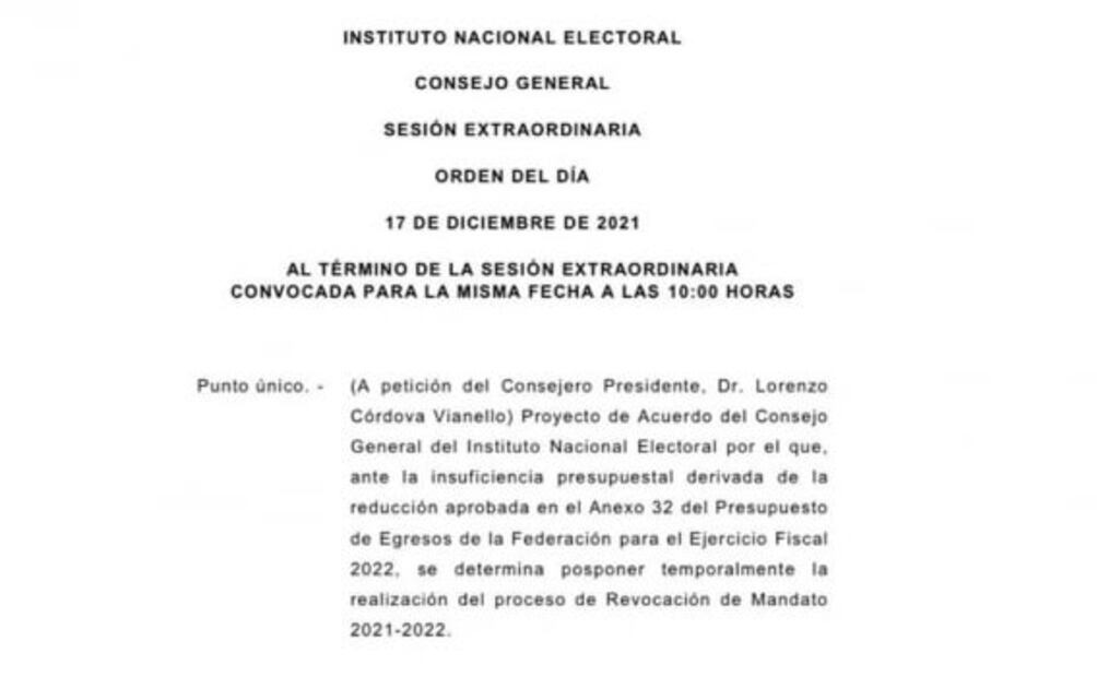 Por falta de presupuesto, Córdova propone aplazar revocación de mandato de AMLO