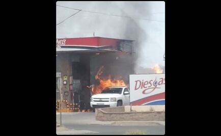 Incendio de auto y estación de gas deja dos lesionados en Sonora