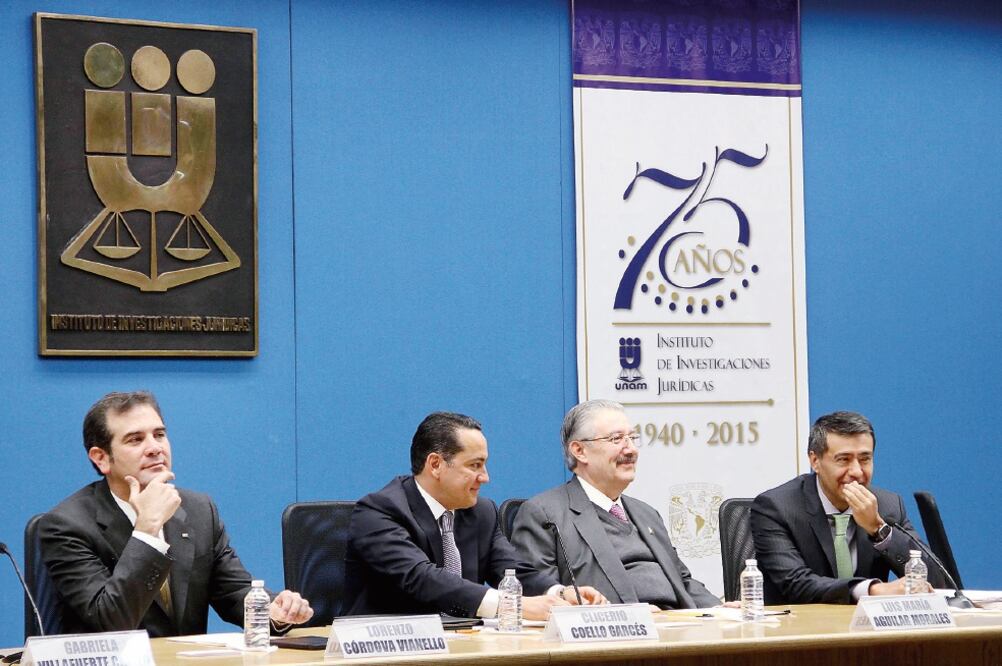 El presidente del INE, Lorenzo Córdova; el magistrado Clicerio Coello; el ministro presidente de la SCJN, Luis María Aguilar y el magistrado Constancio Carrasco participaron en el conversatorio sobre el proceso electoral 2014-2015 (JUAN BOITES)