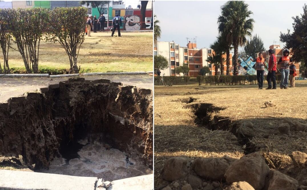 A consecuencia de la grieta se registró una fuga de agua (Fernando Ramírez / EL UNIVERSAL)