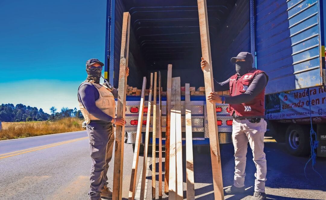 Retén asegura vehículo con polines sin documentación. Foto: Especial