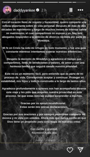 Con este mansaje confirmó su separación definitiva. Foto: Instagram