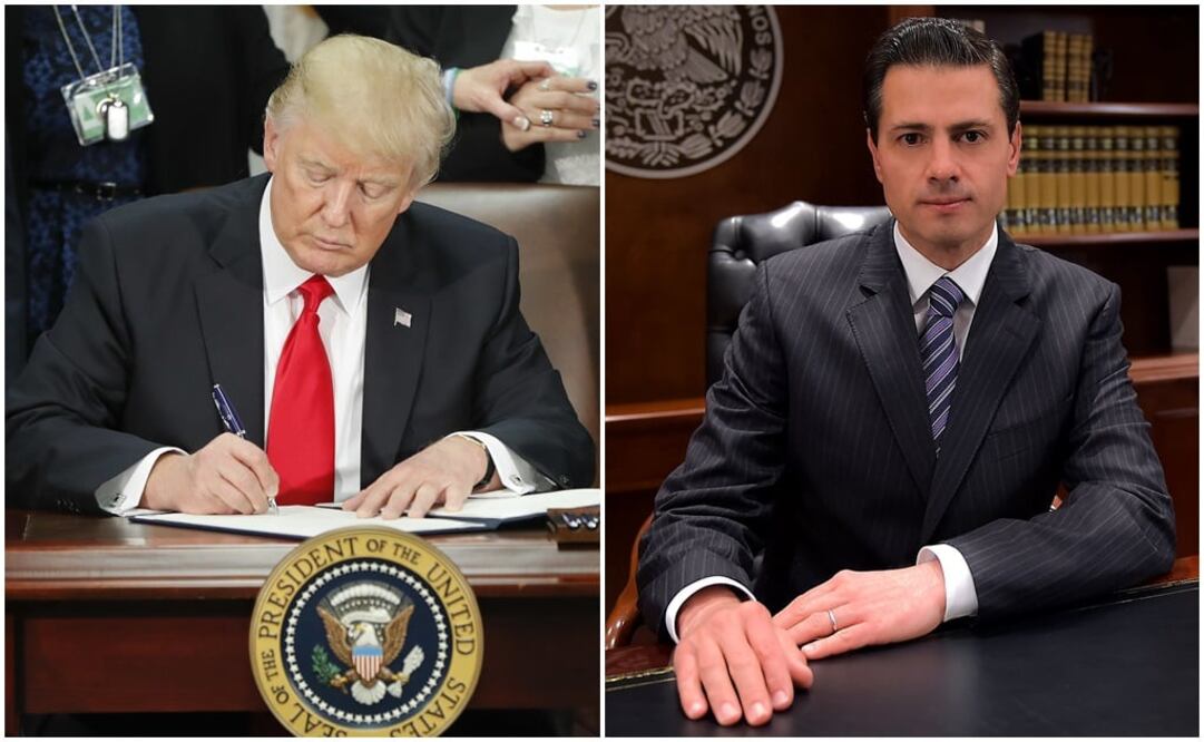 El presidente Donald Trump firmó ayer una orden ejecutiva para iniciar la construcción del muro en la frontera sur; En un mensaje a la nación, el presidente Enrique Peña Nieto censuró la postura del gobierno de EU (AP/PRESIDENCIA)