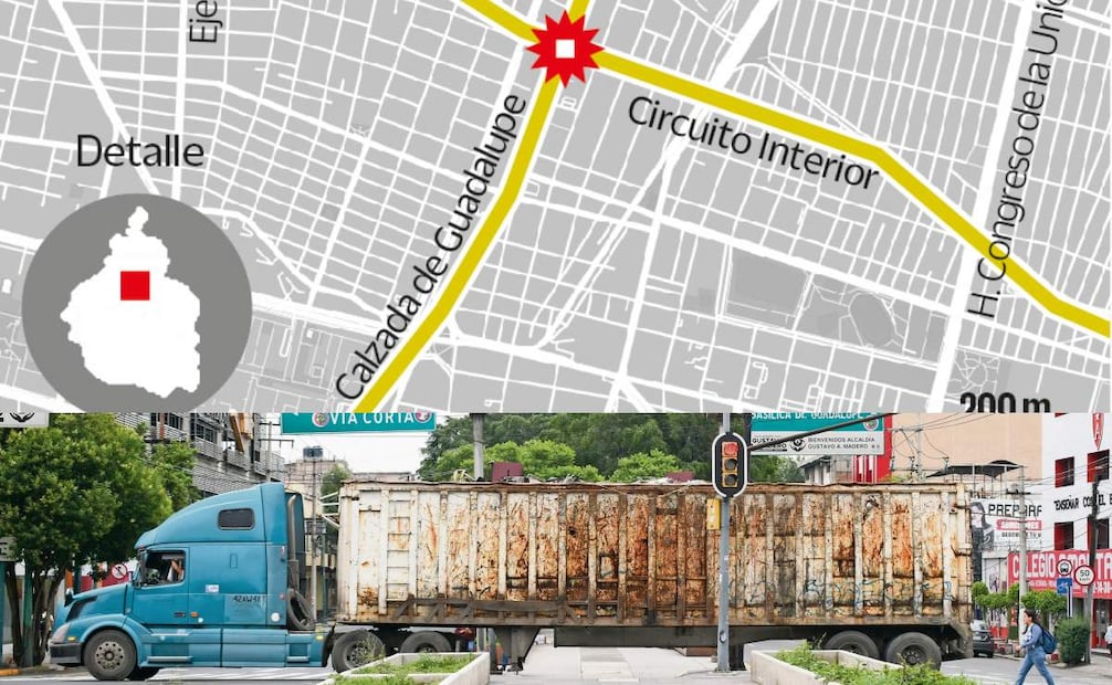 En Circuito Interior y Calzada de Guadalupe circulan de forma constante tráileres, señalan transeúntes. Foto: Carlos Mejía y Santiago Cadena