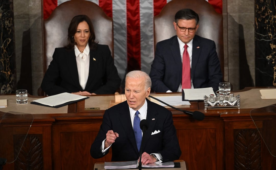El presidente Joe Biden durante su discurso sobre el Estado de la Unión en el Capitolio. Foto: SAUL LOEB / AFP