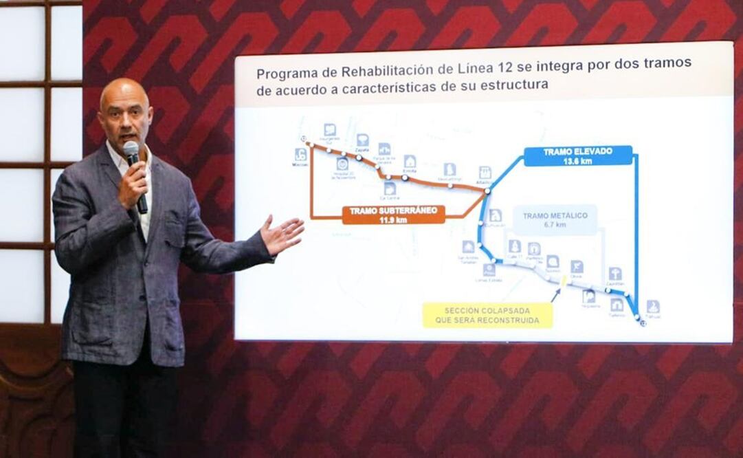 Jesús Esteva informó que la zona colapsada tiene una avance de obra de 74% en reforzamiento de columnas con fibra de carbono. Foto: Especial