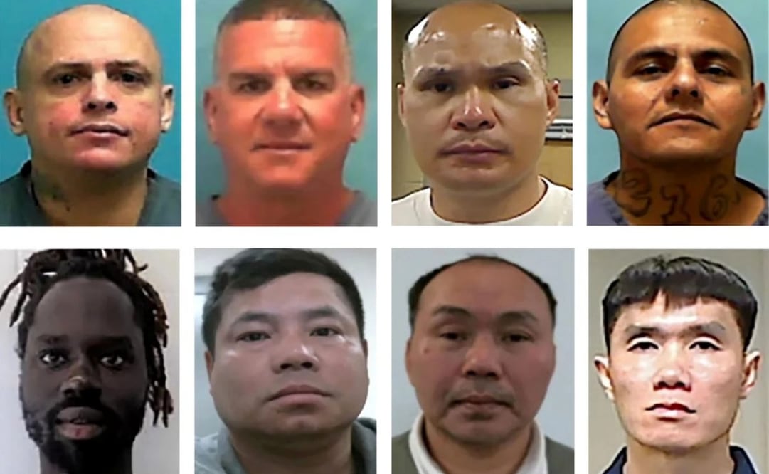 Grupo de deportados por EU a Sudán del Sur. De izquierda a derecha y de arriba a abajo, Enrique Arias Hierro y José Manuel Rodríguez, ambos de Cuba, Thongxay Nilakout, de Laos, Jesús Muñoz Gutiérrez, oriundo de México, Dian Peter Domach, de Sudán del Sur, Kyaw Mya y Nyo Myint, de Birmania, y Tuan Thanh Phan, de Vietnam. Foto:  EFE