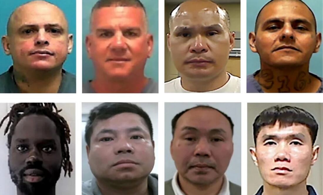 Grupo de deportados por EU a Sudán del Sur. De izquierda a derecha y de arriba a abajo, Enrique Arias Hierro y José Manuel Rodríguez, ambos de Cuba, Thongxay Nilakout, de Laos, Jesús Muñoz Gutiérrez, oriundo de México, Dian Peter Domach, de Sudán del Sur, Kyaw Mya y Nyo Myint, de Birmania, y Tuan Thanh Phan, de Vietnam. Foto: EFE