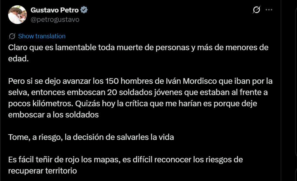 Gustavo Petro a través de su cuenta oficial de X. Foto: captura de pantalla