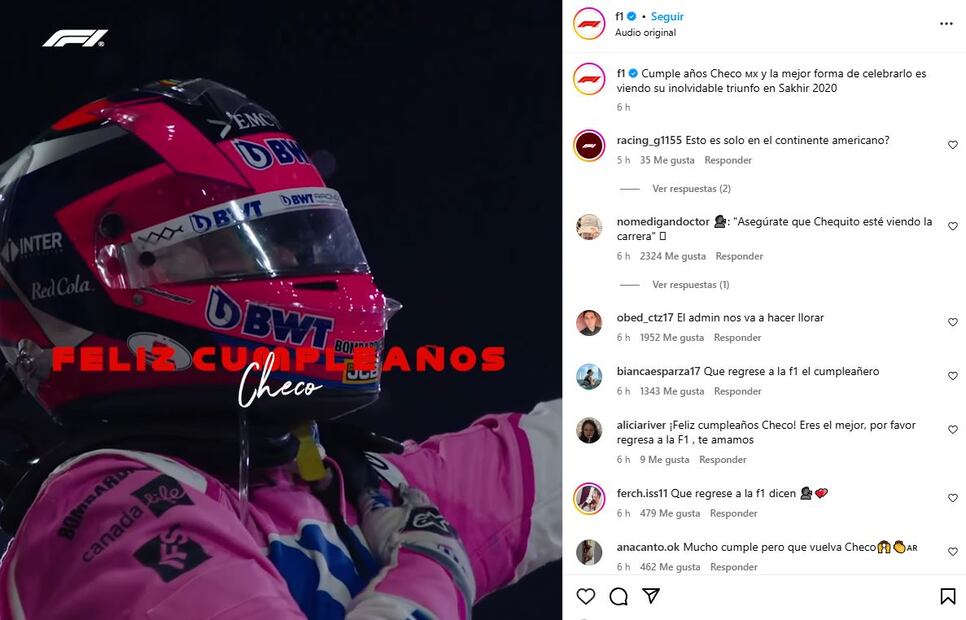 Así felicitó la Fórmula 1 a "Checo" Pérez por su cumpleaños - Foto: @f1 en Instagram