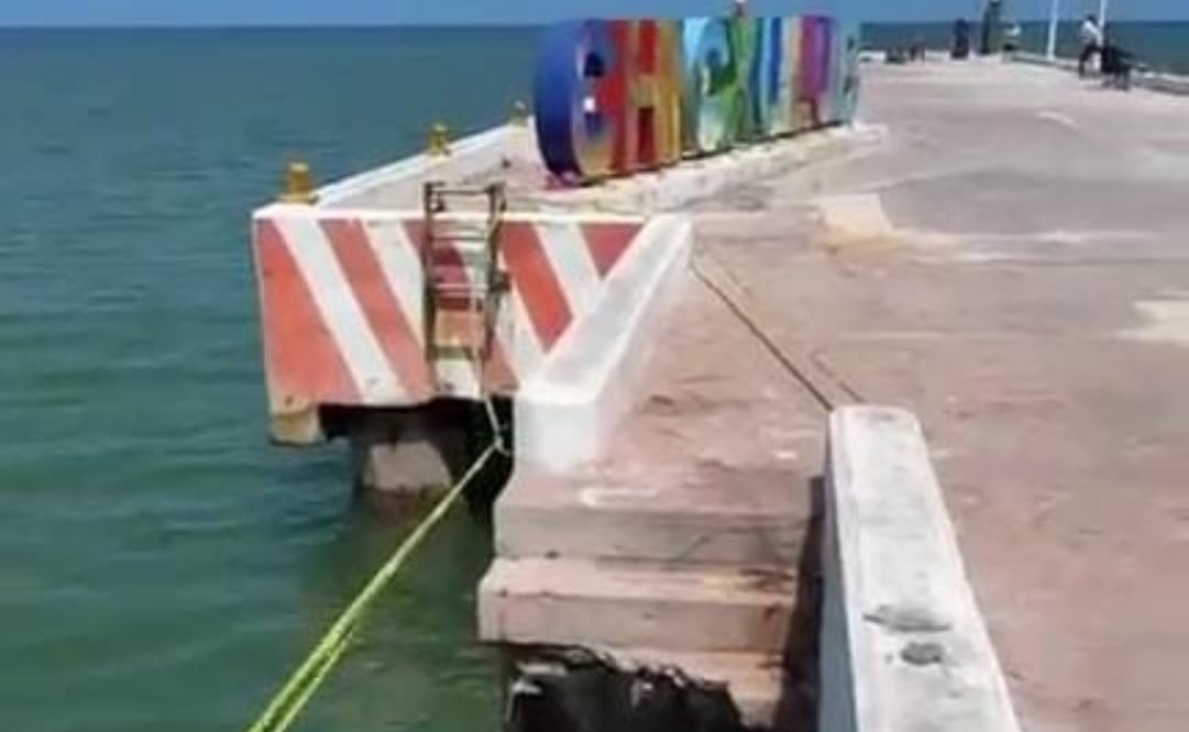 Cae parte del muelle de Chicxulub Puerto en Yucatán (28/09/2025). Foto: Especial