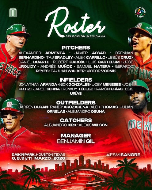 Esta será la Selección Mexicana de Beisbol para el próximo Clásico Mundial. FOTO: @MexicoBeis