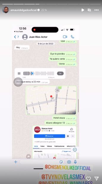 Amauri Delgado muestra capturas de pantalla de las supuestas conversaciones que sostuvo con el actor Juan Ríos Cantú.
Foto: Instagram