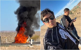 Se incendia auto de Ricardo Peralta y César Doroteo en carretera de Baja California; influencers quedan en "shock"