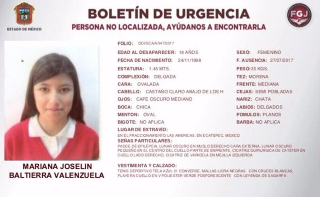 Piden ayuda para encontrar a joven desaparecida en Ecatepec 