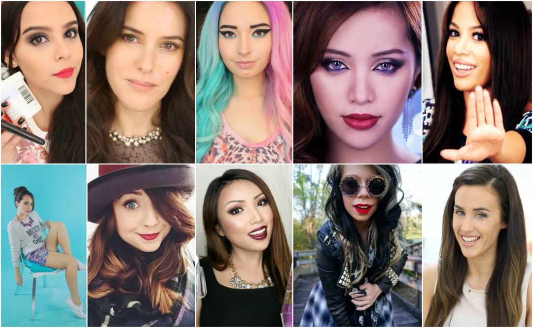 De izquierda a derecha: Yuya, Lisa Eldridge, Laura Sánchez, Michelle Phan, Andrea Brooks, Katy Esquivel, Promise Tamang, Zoella, y Patry Jordan