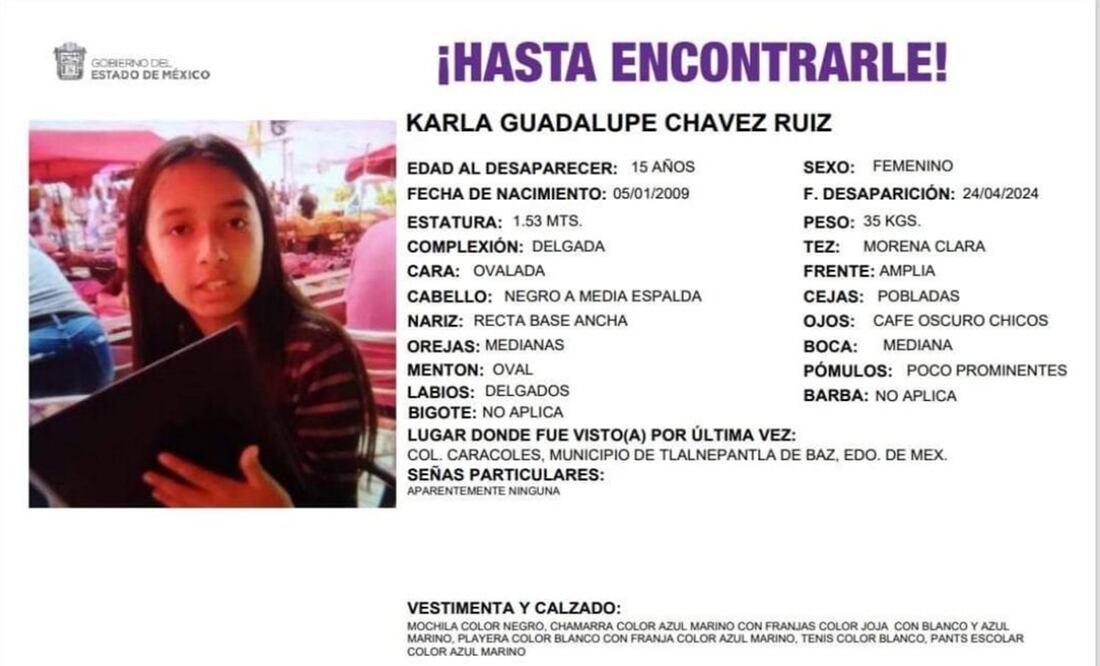 Karla reportada como desaparecida. Foto: Especial