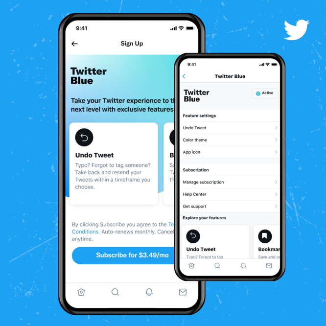 Los usuarios de Twitter Blue pueden editar sus tuits, publicar contenido de hasta 10 mil caracteres y conseguir que el algoritmo de la plataforma impulse sus tuits. Foto: Twitter