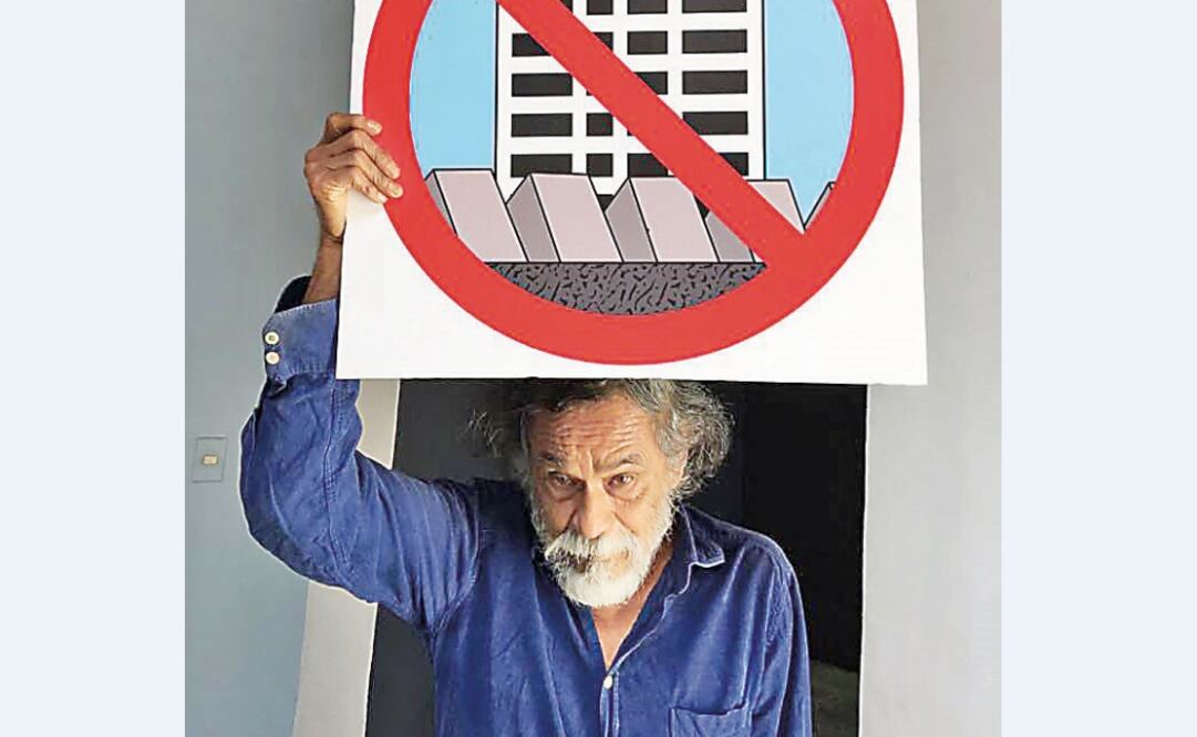 En redes sociales se han iniciado campañas; en una de ellas, se ve al artista Francisco Toledo que expresa su oposición al edificio.  FOTO: ESPECIAL