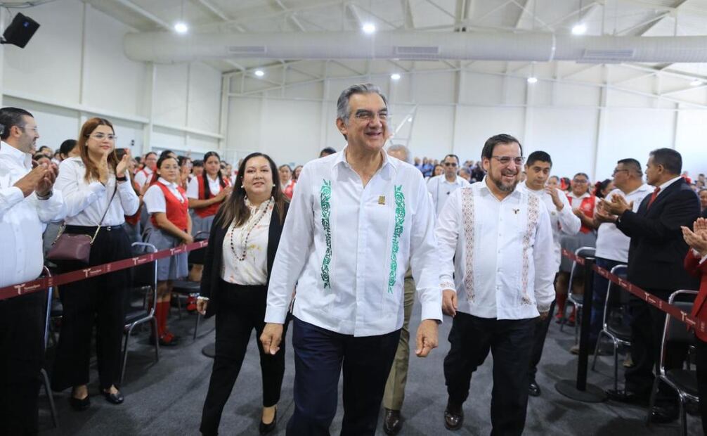 El gobernador Américo Villarreal inaugura gimnasio-auditorio en la Escuela Normal de Educadoras. Foto: Especial