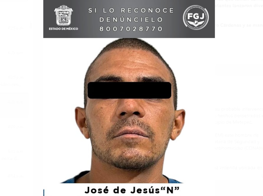 Autoridades detuvieron a José de Jesús “N”, señalado por su probable intervención en los delitos de feminicidio y lesiones en agravio de dos menores de edad. (Foto: especial)