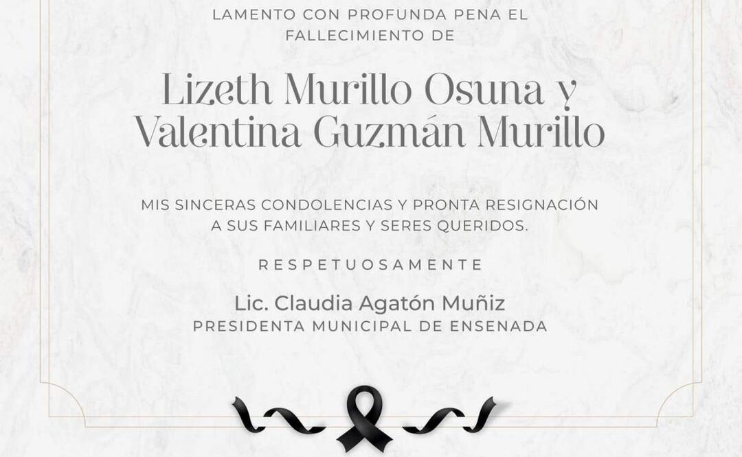 La Alcaldesa de Ensenada, Claudia Agatón, compartió en sus redes sociales una esquela en la que ofreció el pésame a los familiares de las víctimas tras el accidente aéreo en Philadelphia, EU (01/02/2025). Foto: Especial