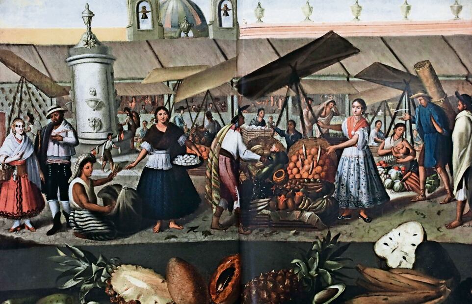 El libro ofrece perspectivas de la historia. En la imagen, Vista de un pedazo de la plaza llamada del Volador con los trajes y calidades de la plebe de México. Foto: Tomada del libro